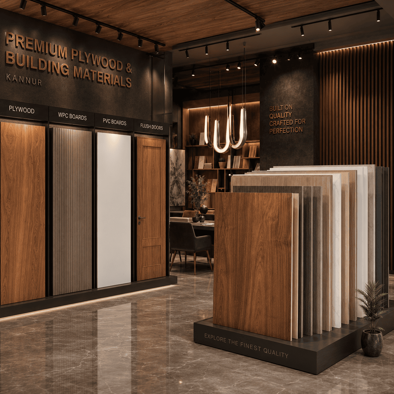 Modern office furniture interior in Kerala with premium workstations, ergonomic chairs, wooden finishes, and contemporary office design.
